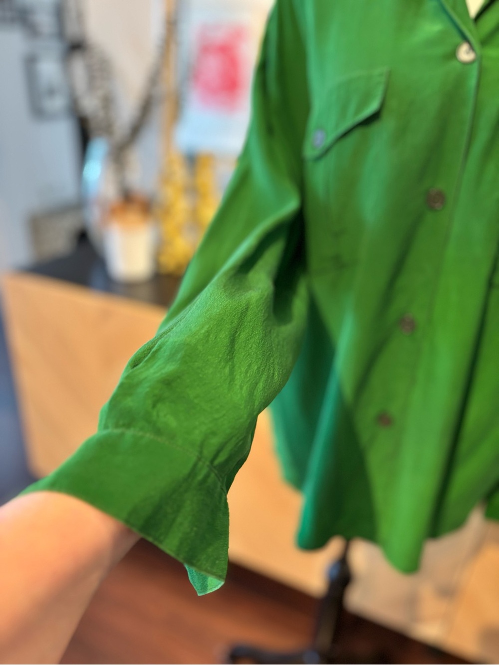100% Silk PRINCIPLES Vintage Emerald Green Button-Up Shirt Medium - Picture 9 of 12